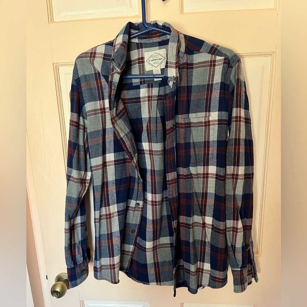 St. John's Bay Navy and Burgundy Plaid Shirt